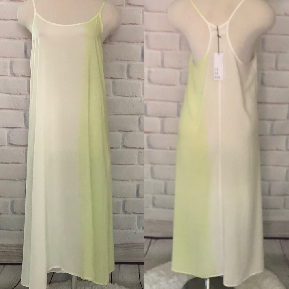 LACAUSA Rayon Racerback Slip Dress. White and Green.  NWT Size Medium